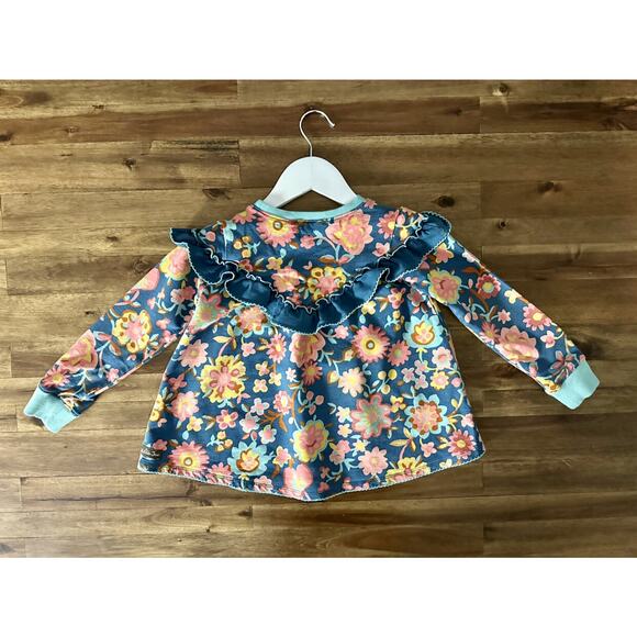 Matilda Jane Wonderment Flower Forest Blue Pink Long Sleeve Ruffle Tunic Top 6 - Picture 6 of 8
